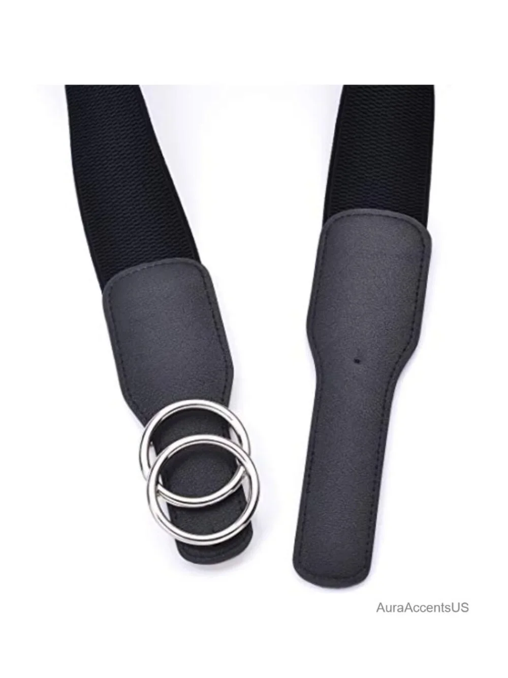 Elastic Stretch Wide Waist Belt with Double Rings Buckle
